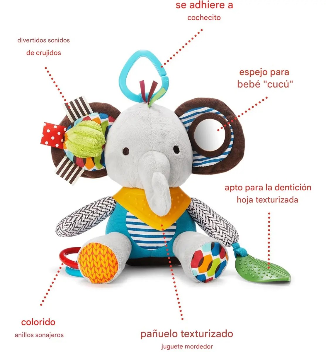 Juguete Peluche Sonaja Beb&eacute; Mordedera Texturas Estimulaci&oacute;n Elefante image number null