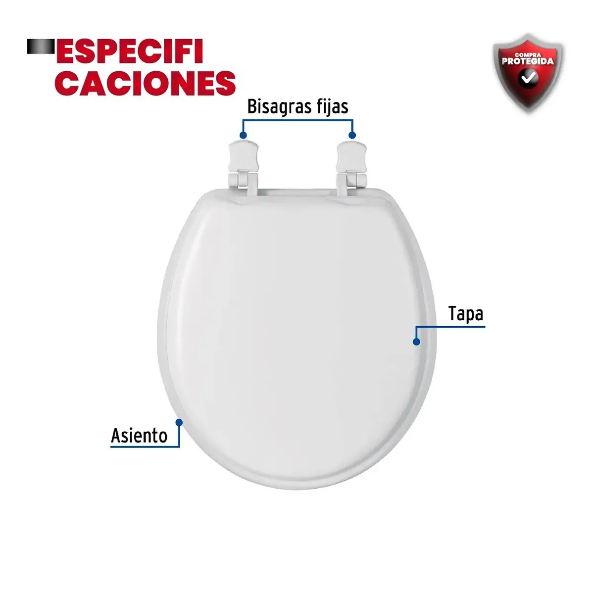 Asiento Redondo Acojinado Para Wc, Cerrado, Blanco image number null