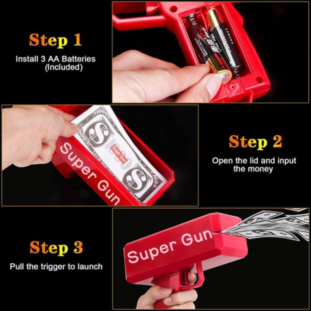 Pistola Lanza Billetes Cash Money Super Gun Juguete Boda image number null