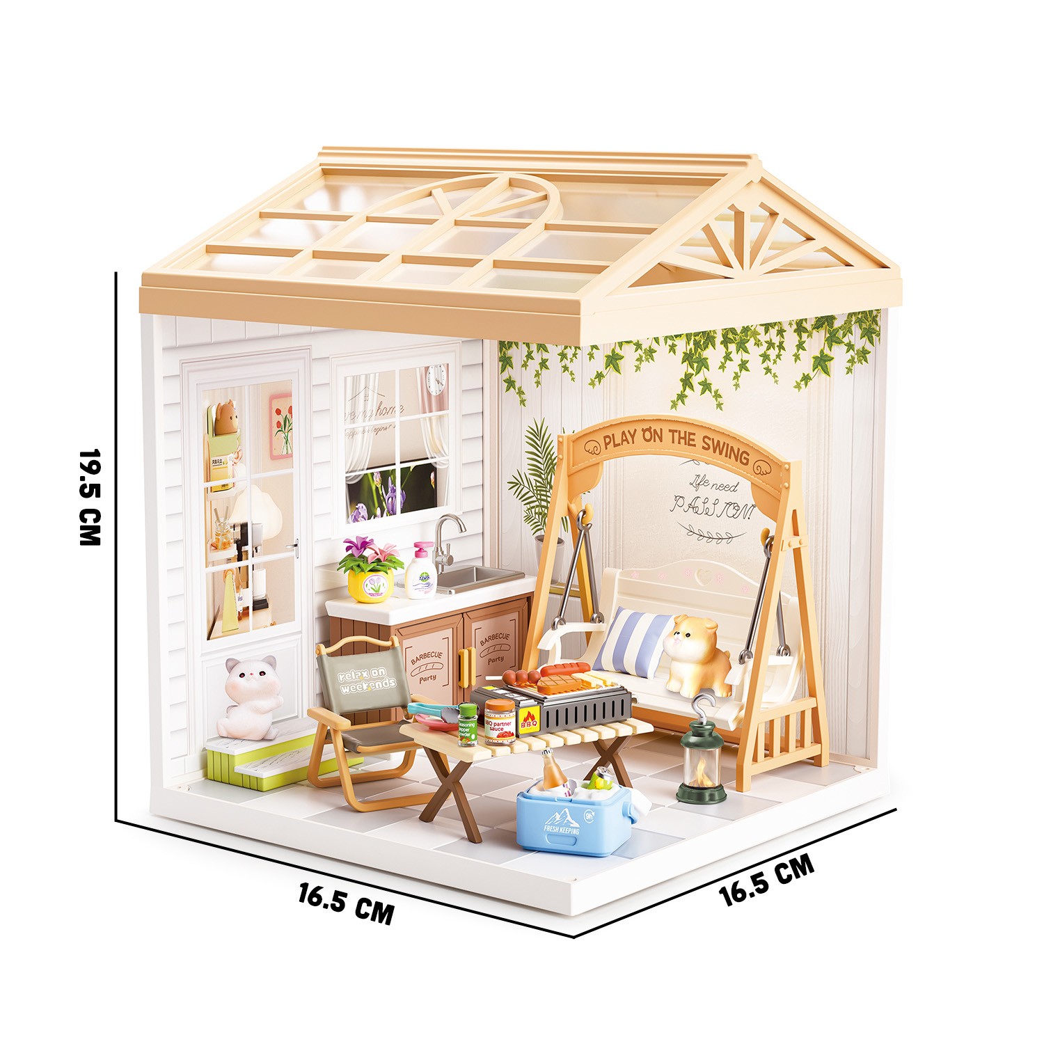 Juguete Casa en Miniatura Patio con Columpio, Mesa de Picnic, Accesorios y Luz Nocturna image number null