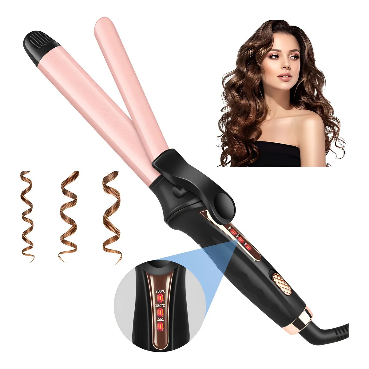 25mm Rizador de Pelo,Rizadoras Cabello De Barril Largo,30S Temperatura Ajustable image number null