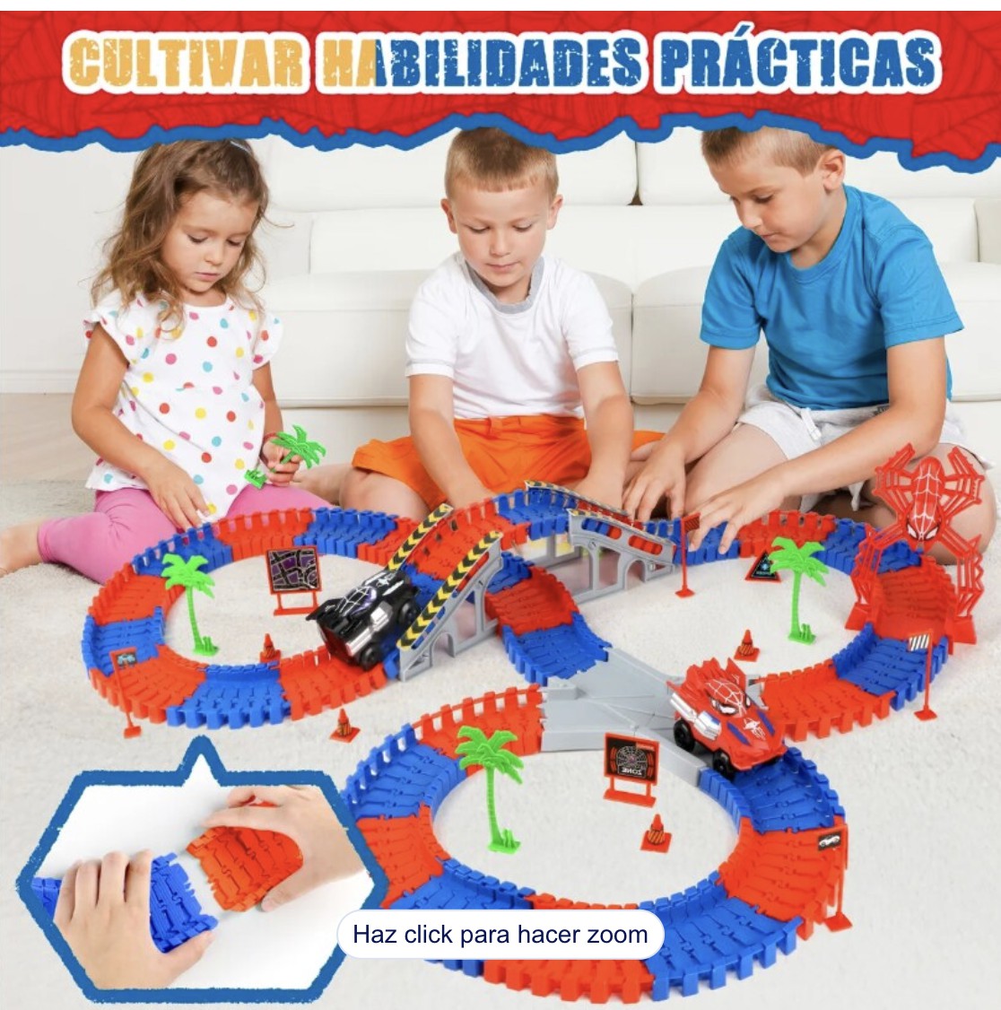 Carrito Juguete Spiderman 212ps Pista Carros Para Ni&ntilde;os Modelo Multicolor image number null