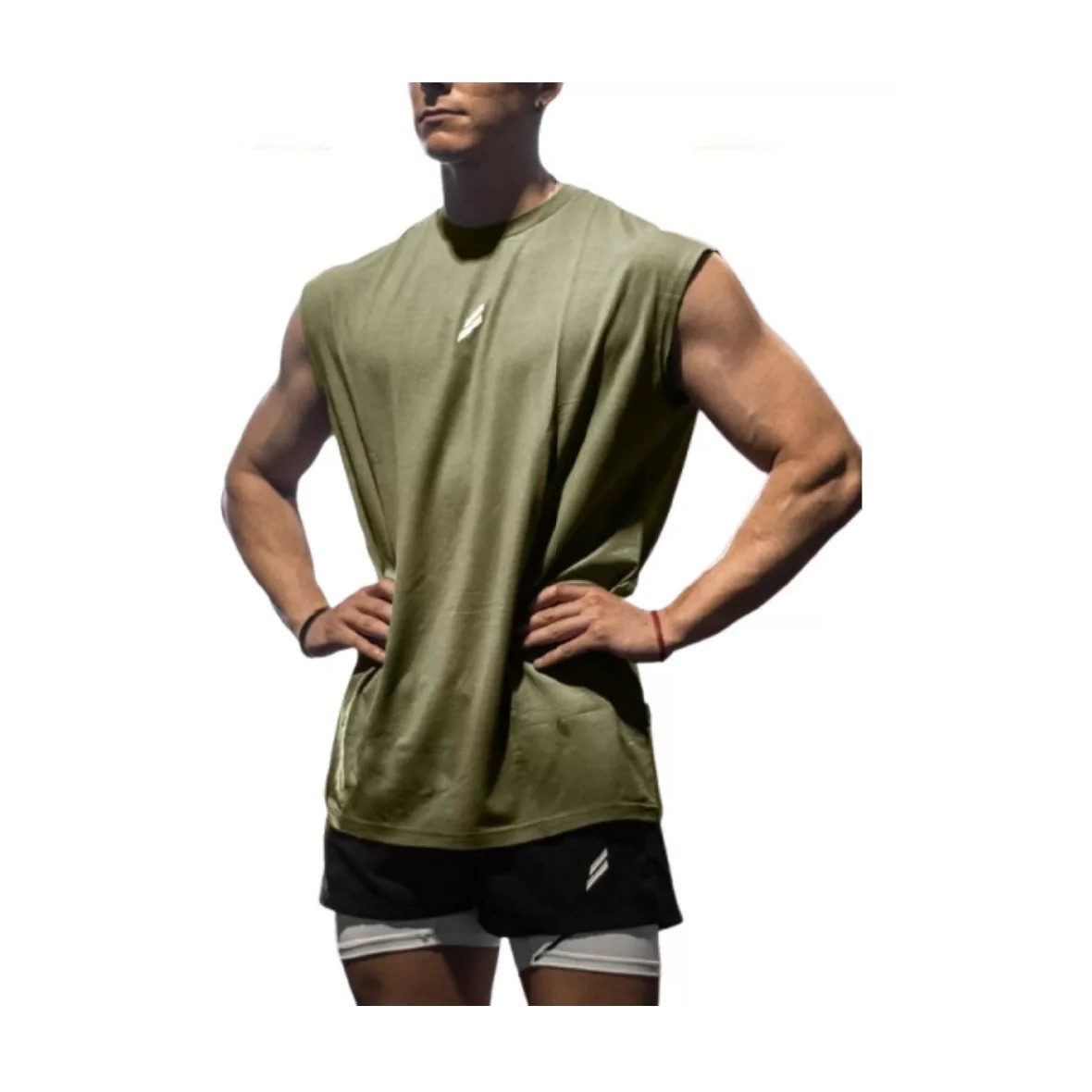 Playeras Gym Sin Mangas Hombre Deportiva Color:Verde Militar Talla M image number null
