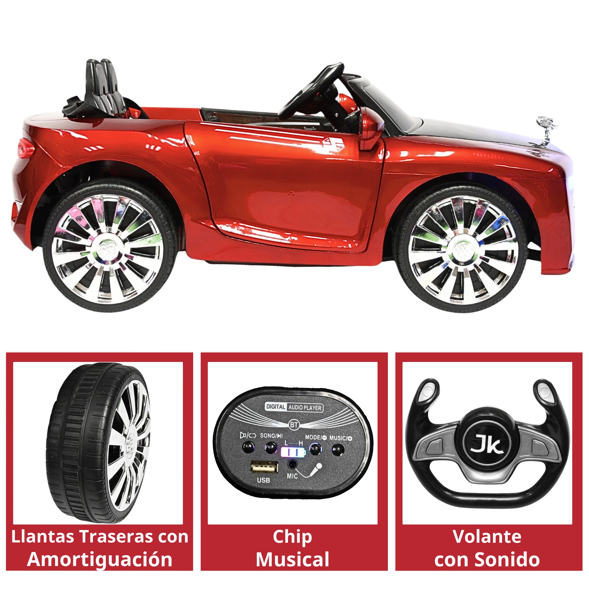 Montable Electrico Cl&aacute;sico para Ni&ntilde;os Conexiones Bluetooth USB y Auxiliar Luces Sonido 12v - Rojo image number null