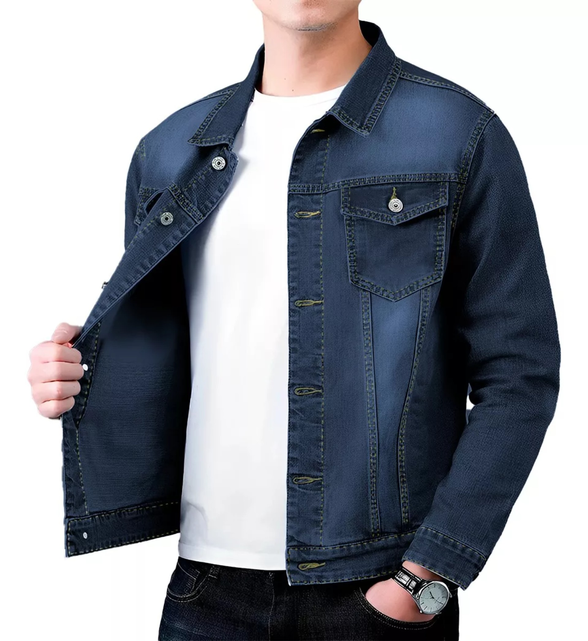 Chamarra De Mezclilla Para Hombre Con Bolsillos Denim image number null