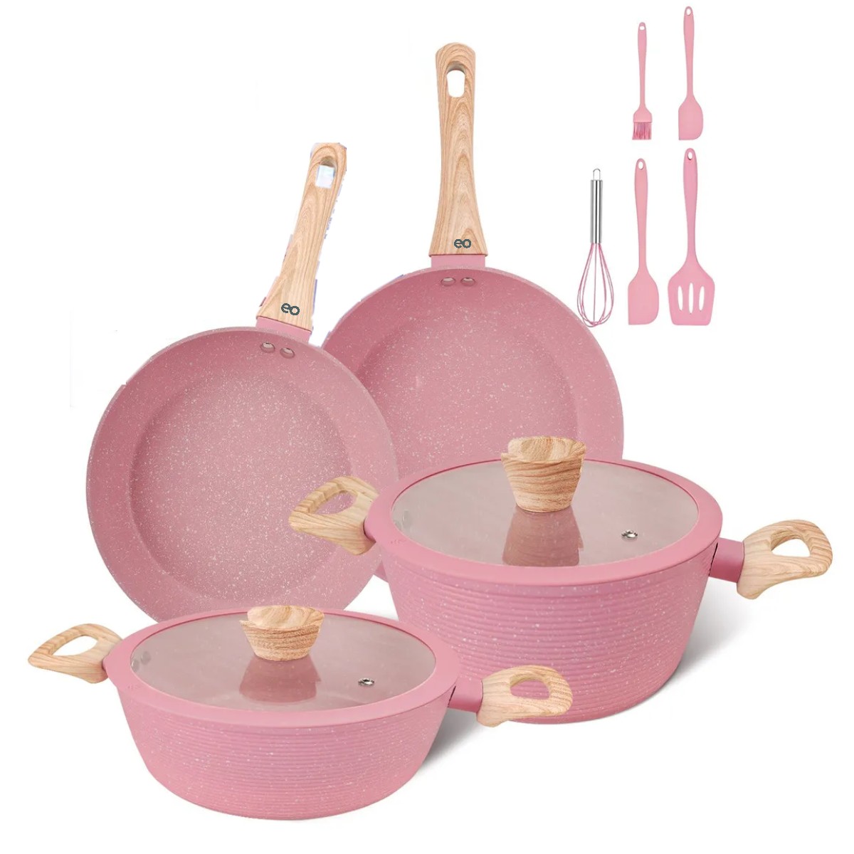 Juegos De Sartenes Aluminio Baterias Sartene Antiadherentes Color Rosa image number null