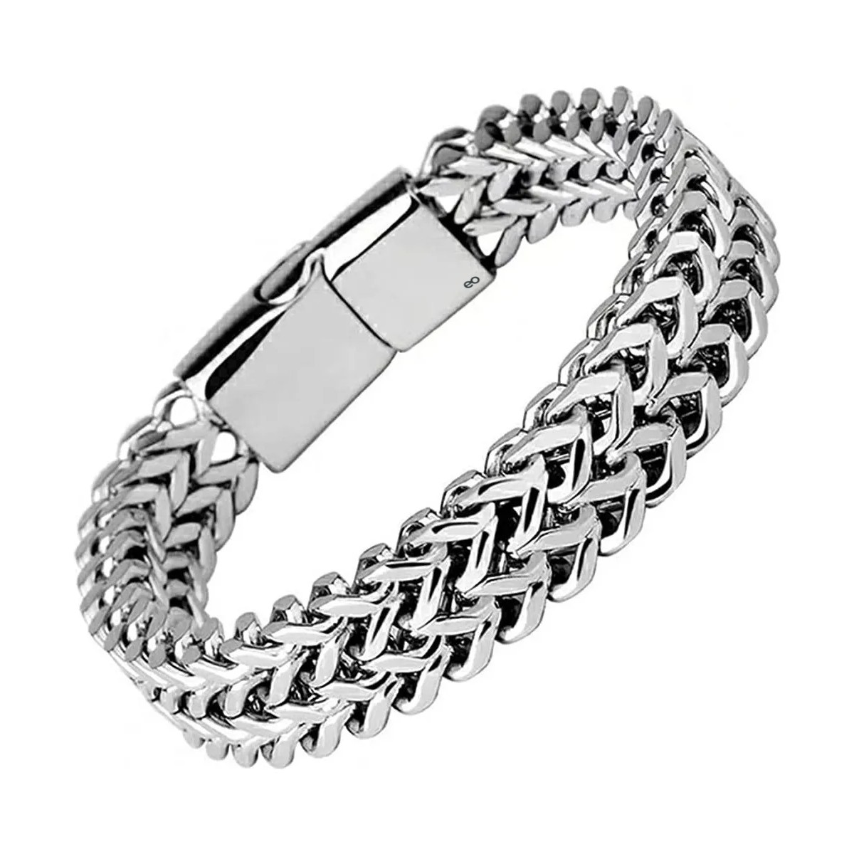 Pulsera Cubana Plata De Acero Inoxidable Hombre Con Doble Color 21cm image number null