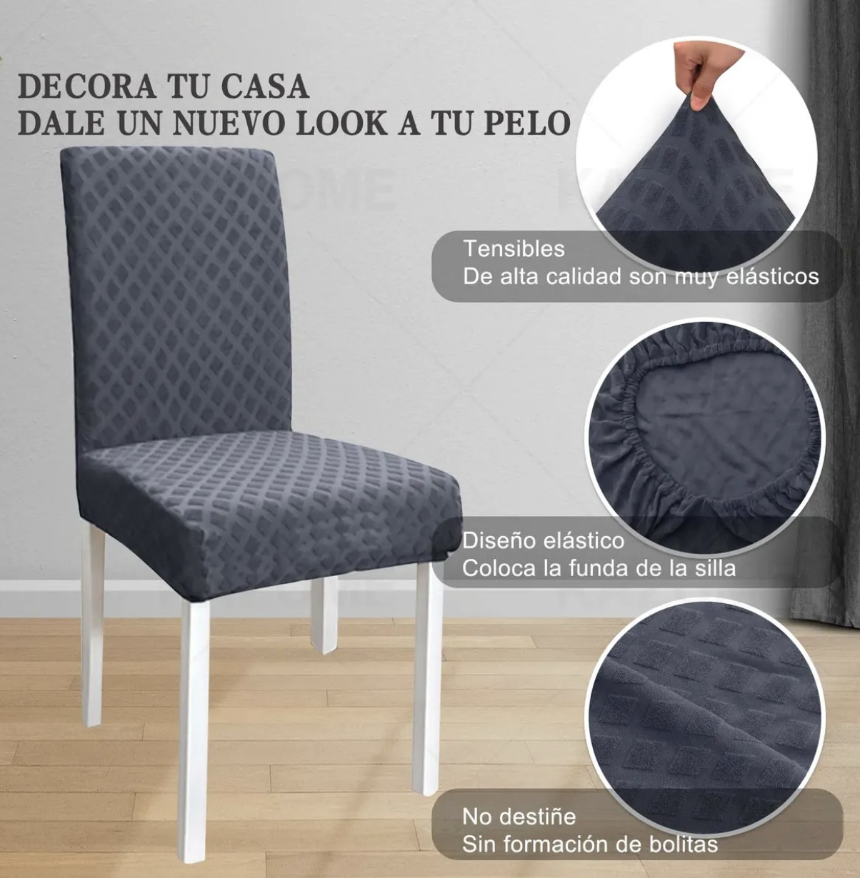 6 Fundas El&aacute;stica Silla Comedor Color S&oacute;lido Patr&oacute;n Diamante Modelo Negro image number null