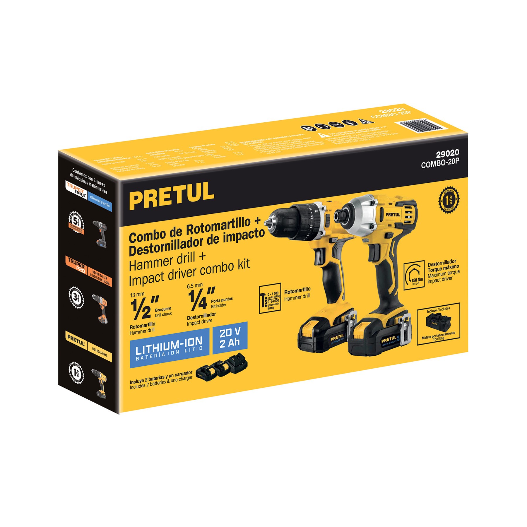 Combo Truper Rotomartillo + Destornillador Impacto Inal. 20V, Pretul ENDY10. image number null