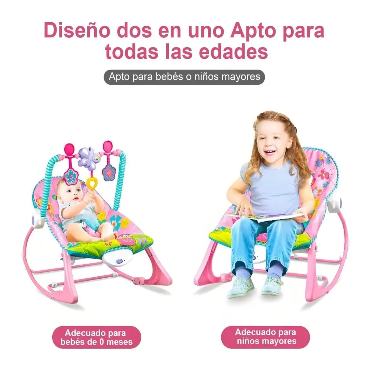 Silla Vibradora Mecedora De Bebe Musical Con Juegos Rosa image number null