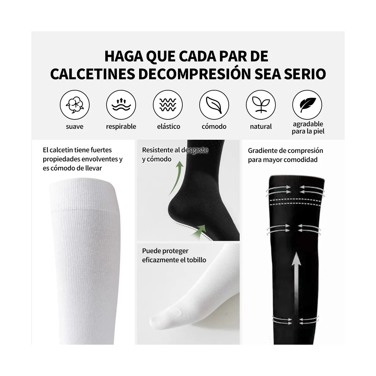 12par Medias Calcetines De Compresi&oacute;n Varices Negro blanco gris azul marino Talla S/M image number null