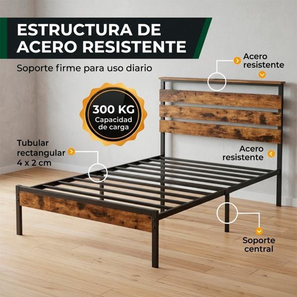Base Cama Individual Reforzada 300kg Moderna Luz Led Usb C Negro Houzer image number null
