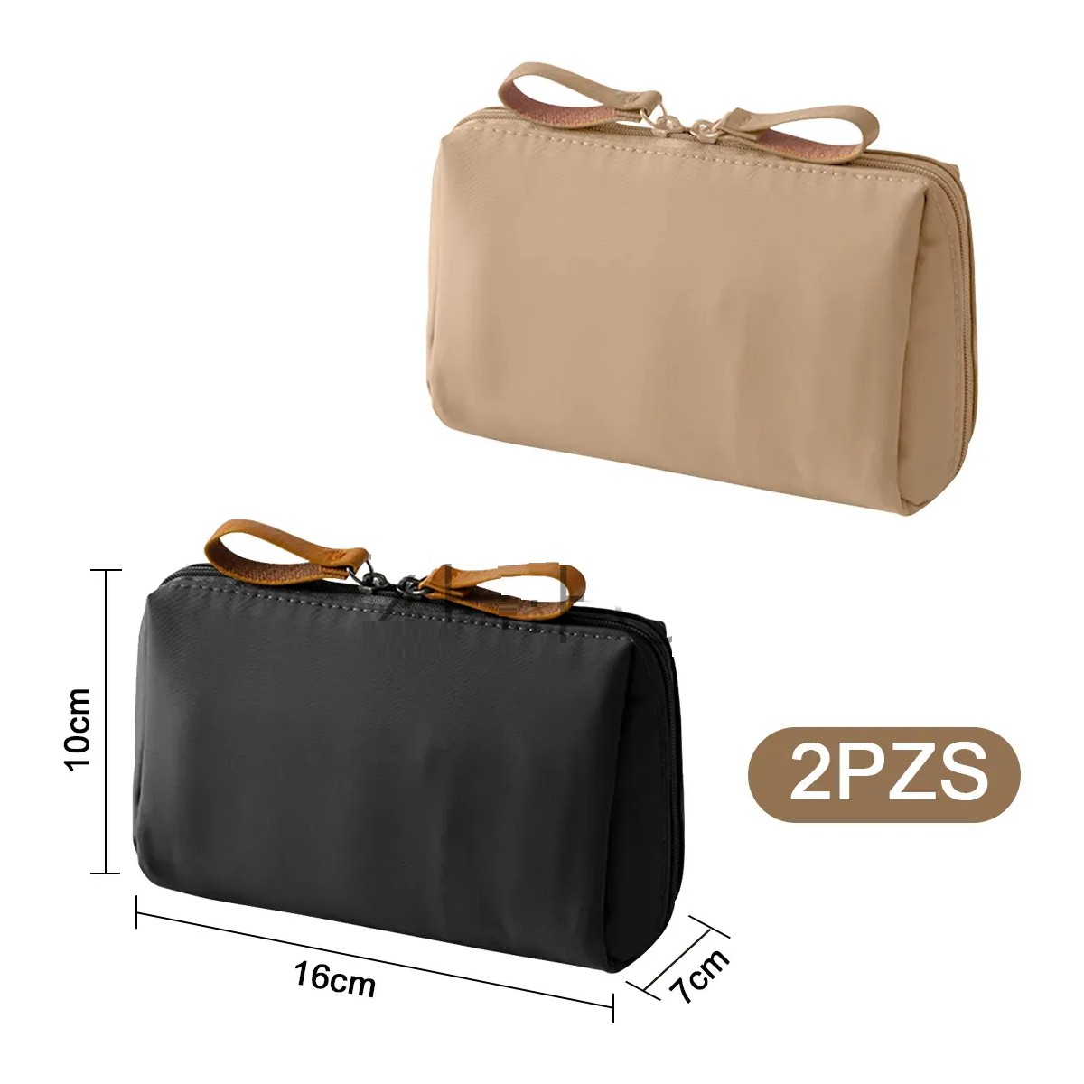 Cosmetiquera Neceser De Viaje Port&aacute;til Maquillaje 2 Piezas Negro y Caqui image number null
