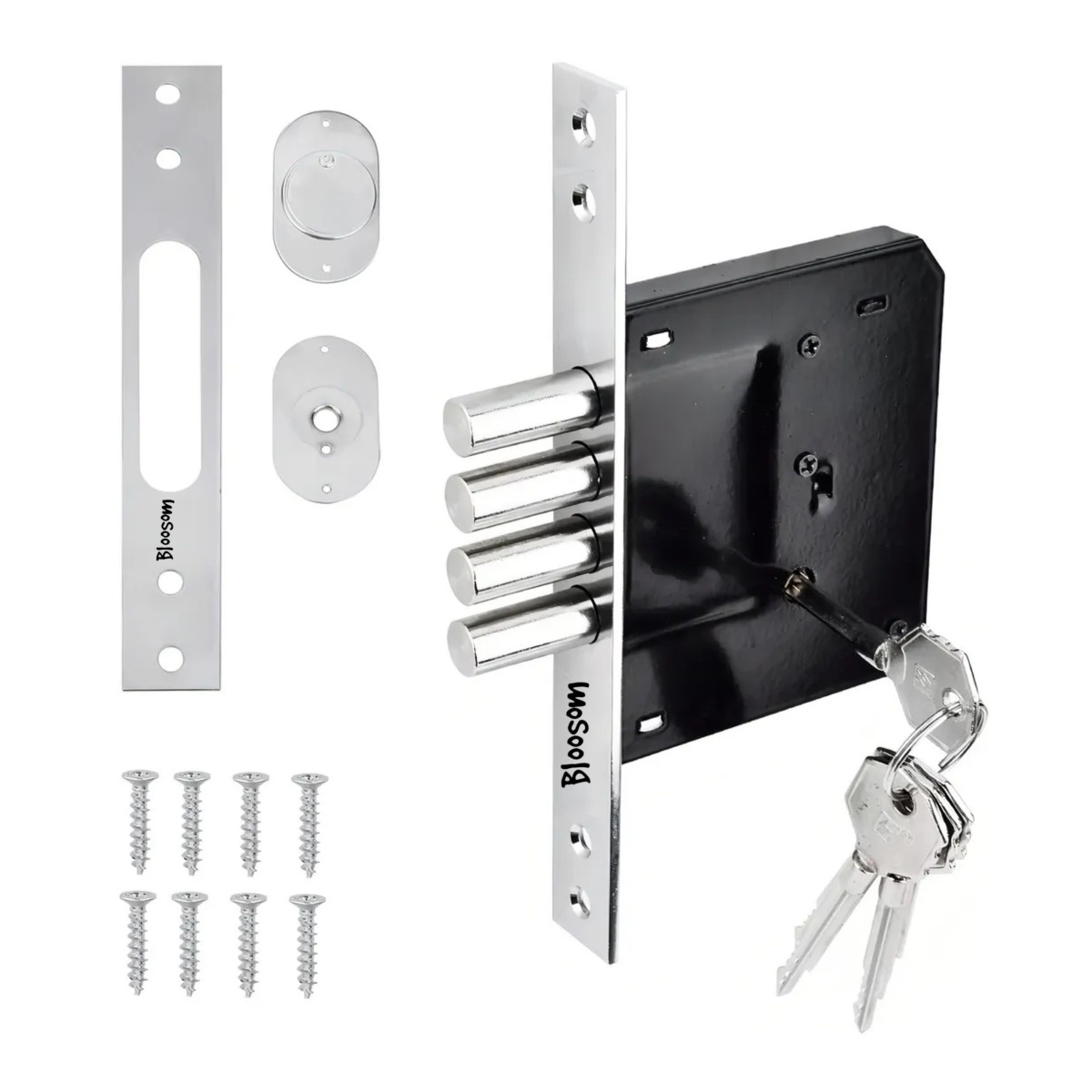 Cerradura Chapa Cerrojo 4 Bulones Llave Tetra N&iacute;quel Plata image number null