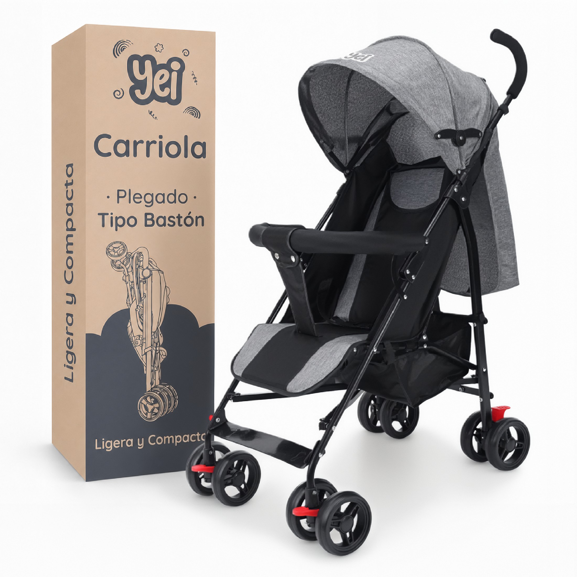 Carriola YEI Gris Bast&oacute;n con Asiento Reclinable Reposapi&eacute;s Ajustable y Dise&ntilde;o Plegable image number null