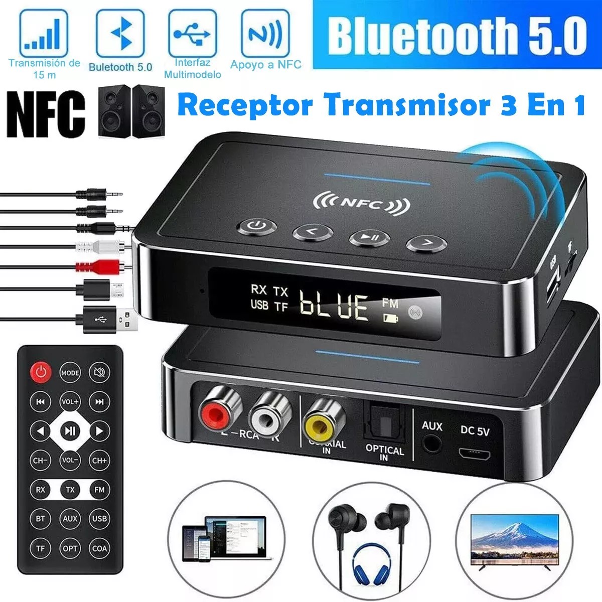 Bluetooth5.0 Transmisor/receptor Audio Est&eacute;reo Adaptador NFC image number null