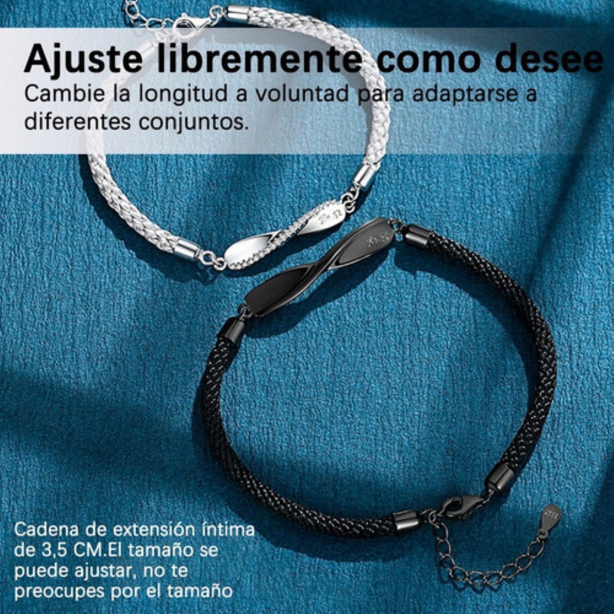 Pulseras para Pareja Par Negro con Plateado. image number null