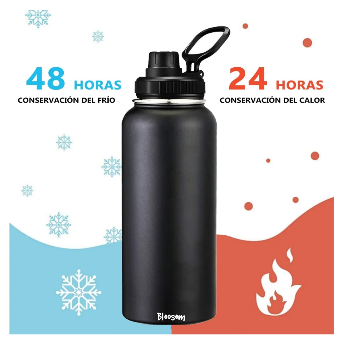 Termo Vaso-botella Acero Inoxidable con Fr&iacute;a/caliente 1Ltro. Negro image number null