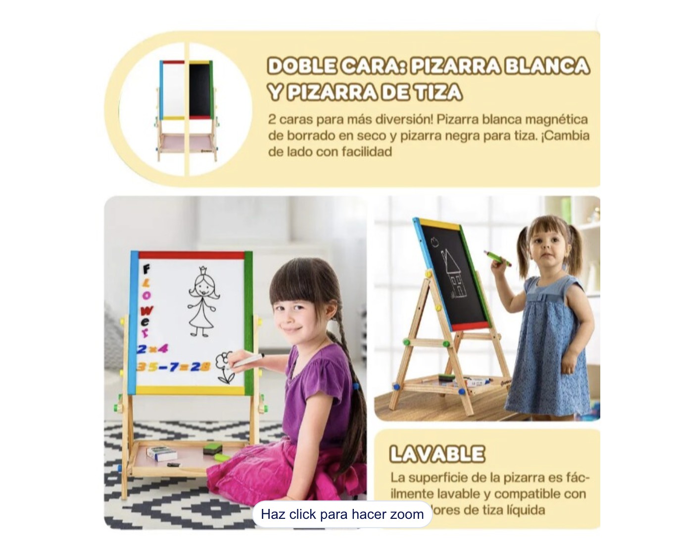 Pizarra Infantil de Doble Cara y Ajustable de Madera Modelo Multicolor image number null