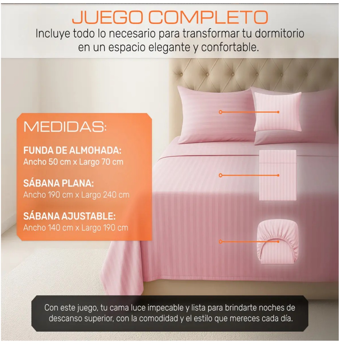 Juego de S&aacute;banas Matrimonial 3000 Hilos Suave Dise&ntilde;o Rayado 4 Piezas Rosa image number null