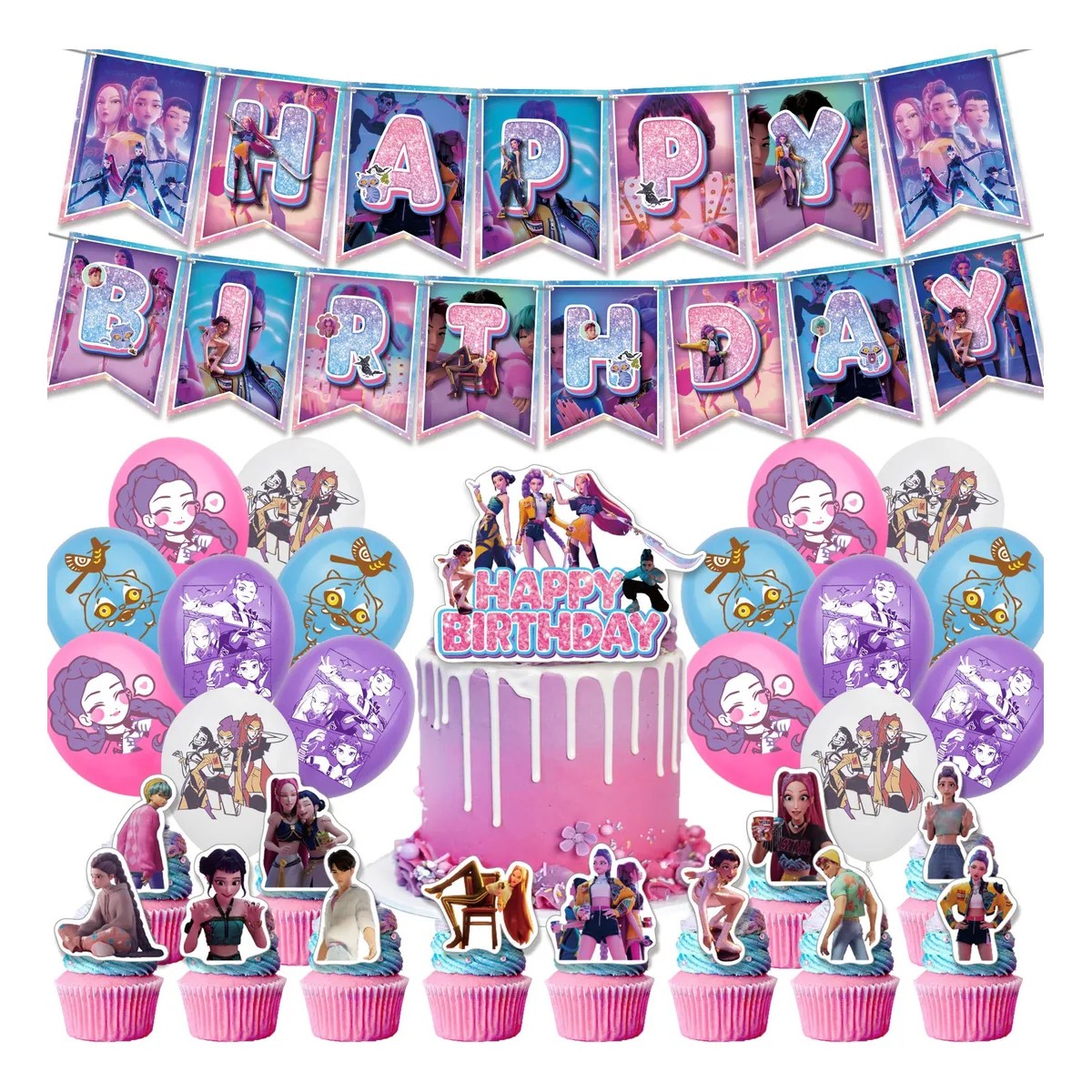 Kit Fiesta Kpop Demon Hunters Globos De Decoraci&oacute;n. image number null