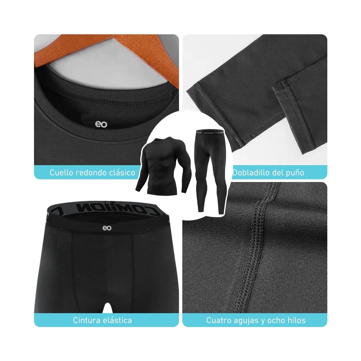 Pantal&oacute;n Licra Y Playera De Compresi&oacute;n Conjunto Gym 2ps Negro L image number null