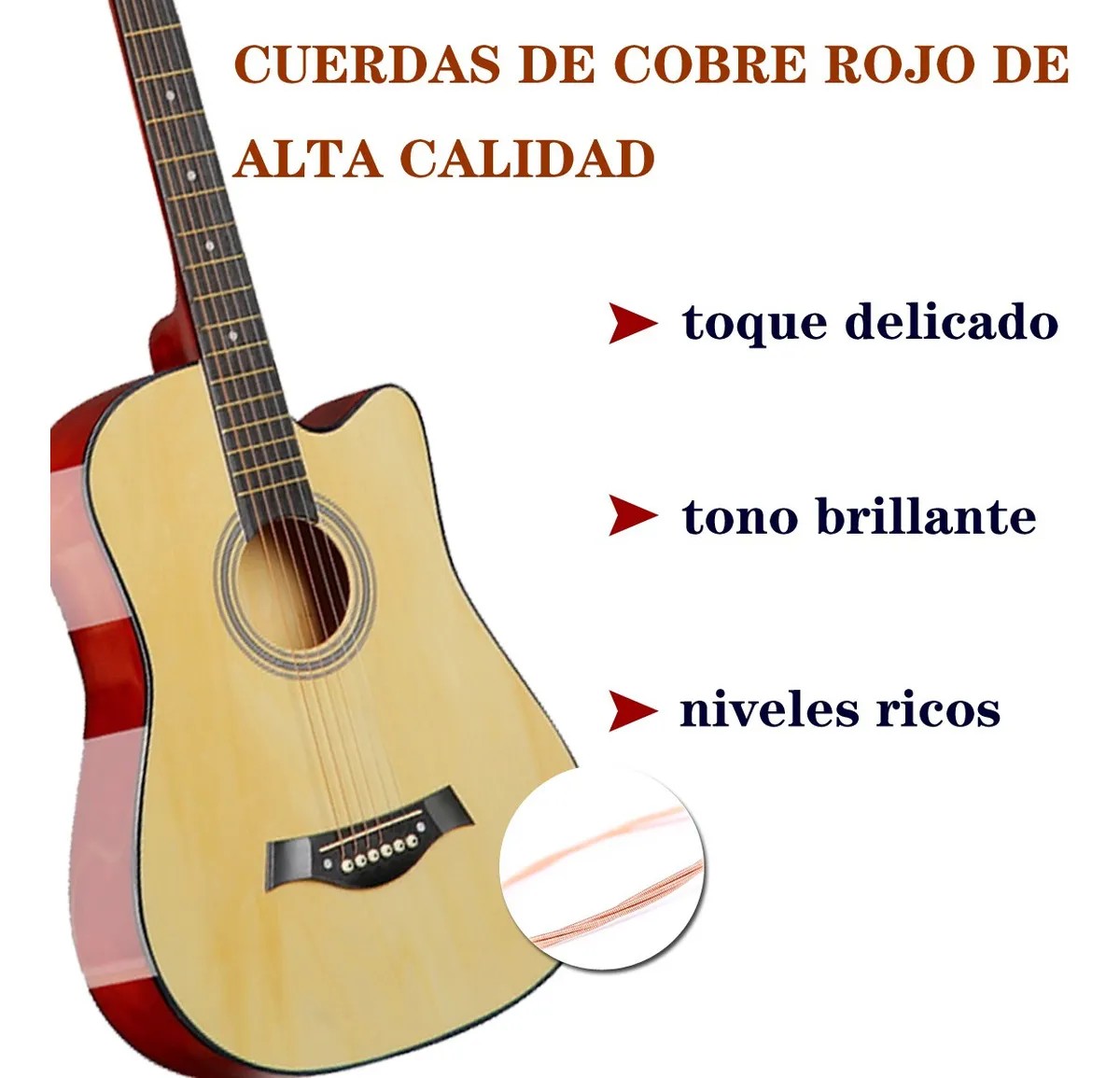 Guitarra Ac&uacute;stica Clasica 38 Inch Con Paquete De Accesorios Color Caqui Material Del Diapas&oacute;n image number null