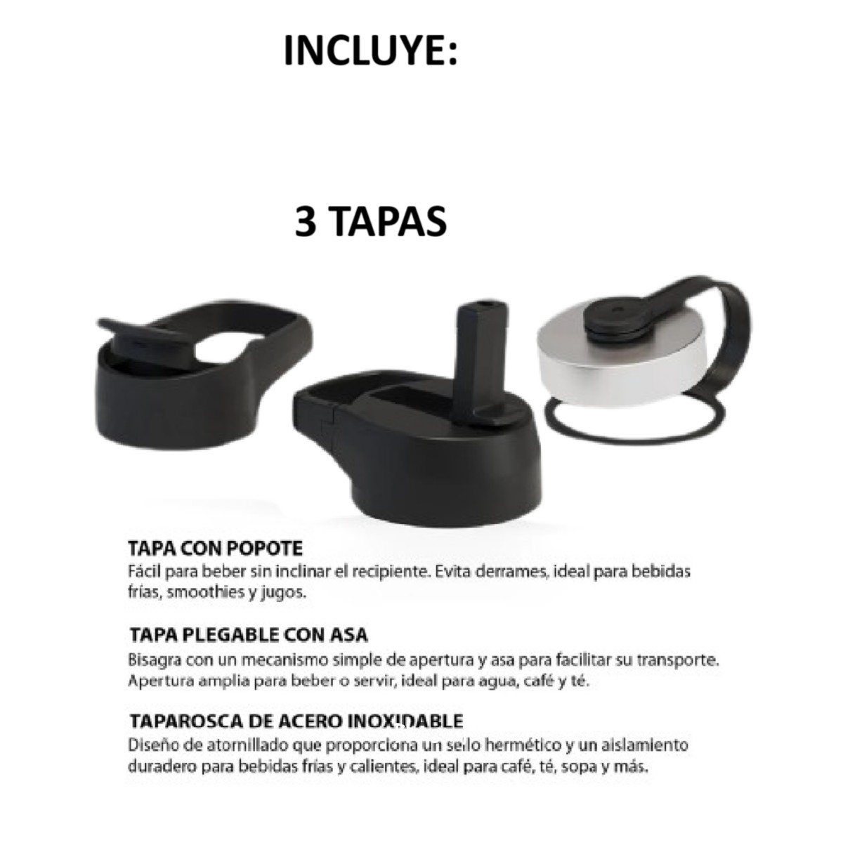 Termo Para Caf&eacute; Y Agua 3 Tapas 32 Oz 950 Ml Negro image number null