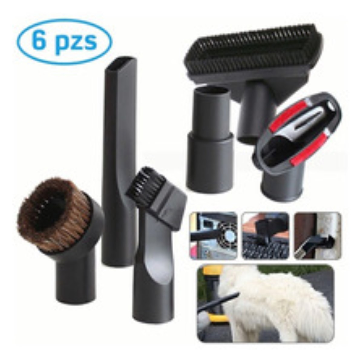 6 Pzs Accesorios De Repuesto Para Aspiradora, 32 A 35 Mm Color Negro image number null