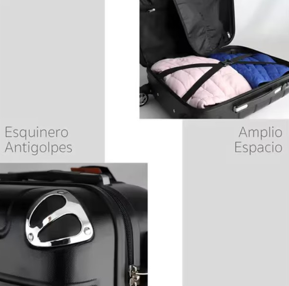 Maleta 10 Kg Cabina Candado Seguridad Doble Llanta 360 Negro image number null