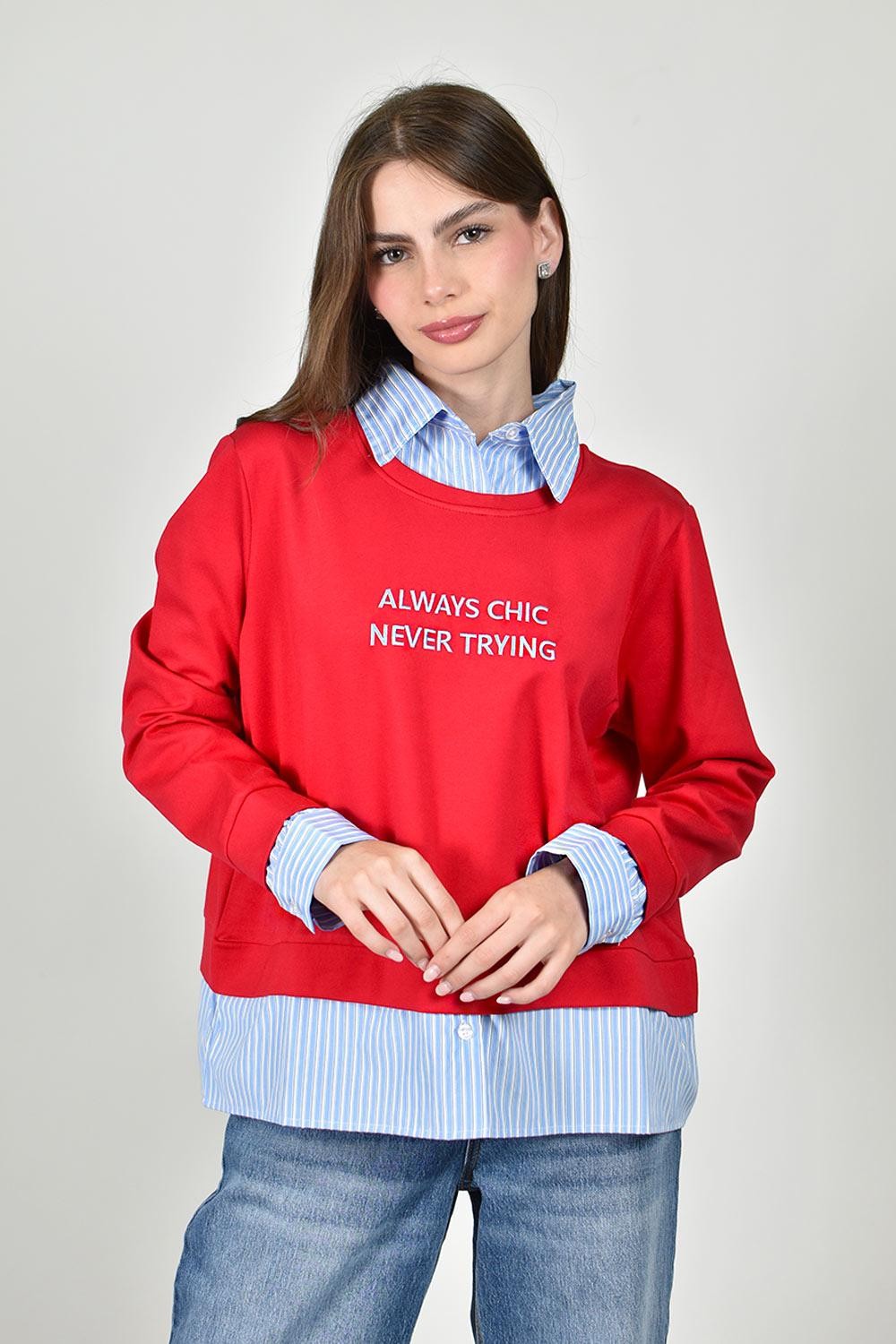 Sudadera combinada con bordado Roman Fashion Juvenil, 5131 (Rojo) image number null