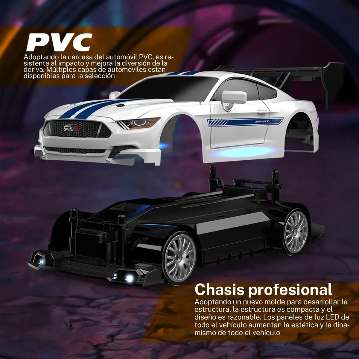 Drift Car De 2,4 Ghz, 1:24 A 20 Km/h, 4wd Con Luces Y Ruedas blanco azul image number null