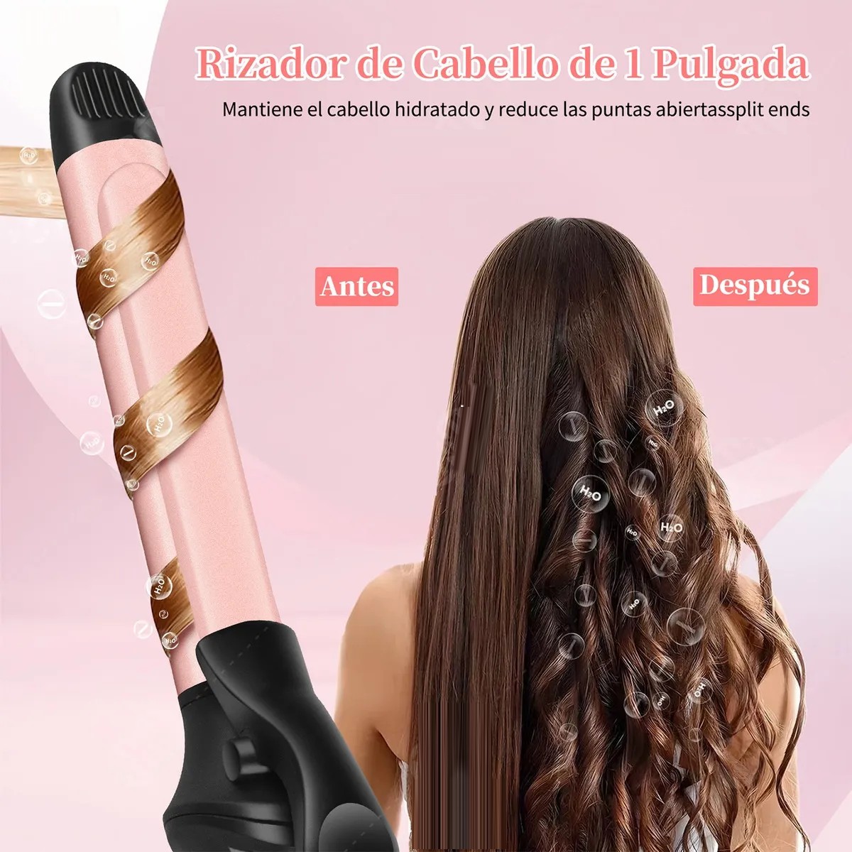 25mm Rizador de Pelo,Rizadoras Cabello De Barril Largo,30S Temperatura Ajustable image number null
