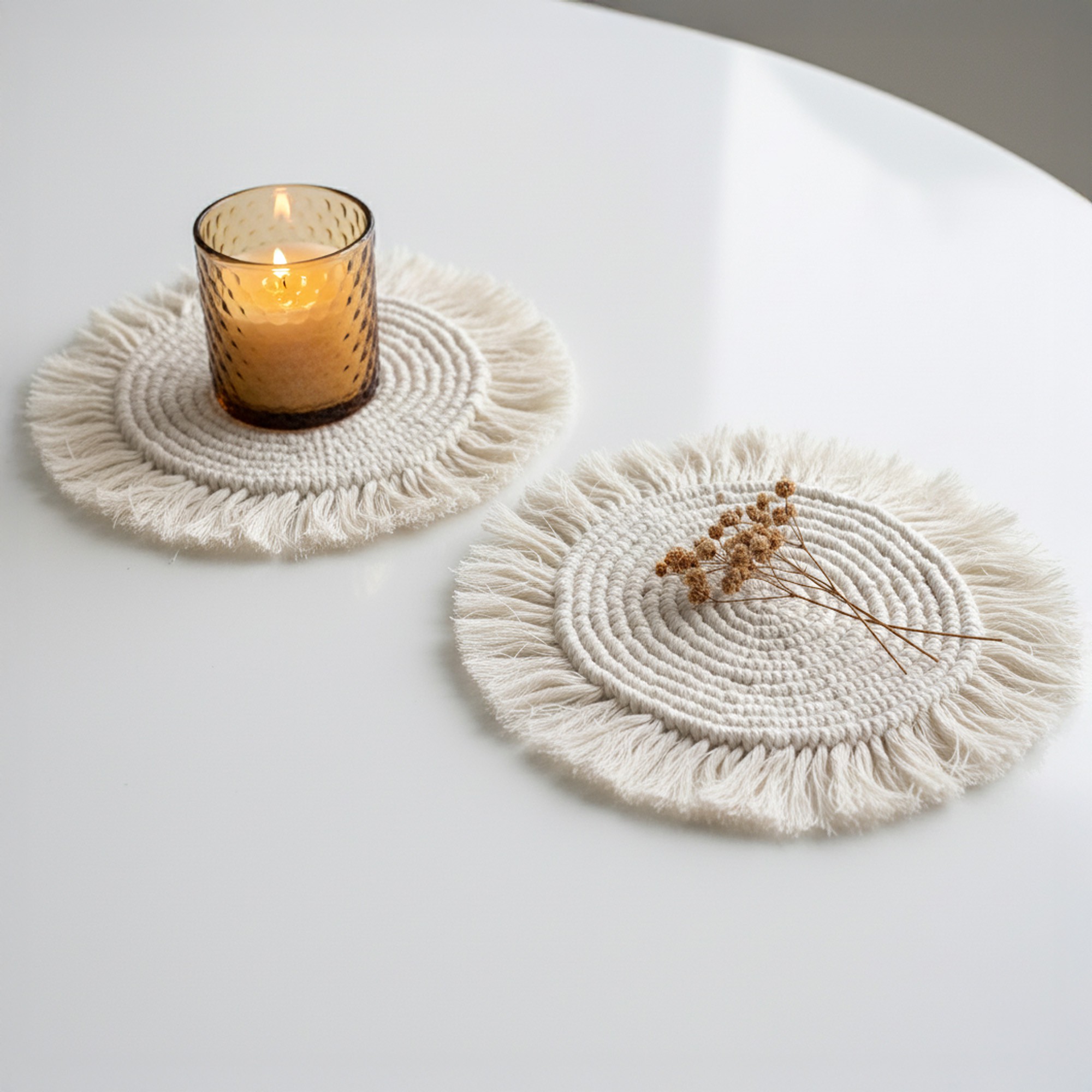 Ilios Innova | Paquete de 4 manteles estilo boho macram&eacute;, decorativos para m&uacute;ltiples espacios, 25 y 35 cm de di&aacute;metro. image number null