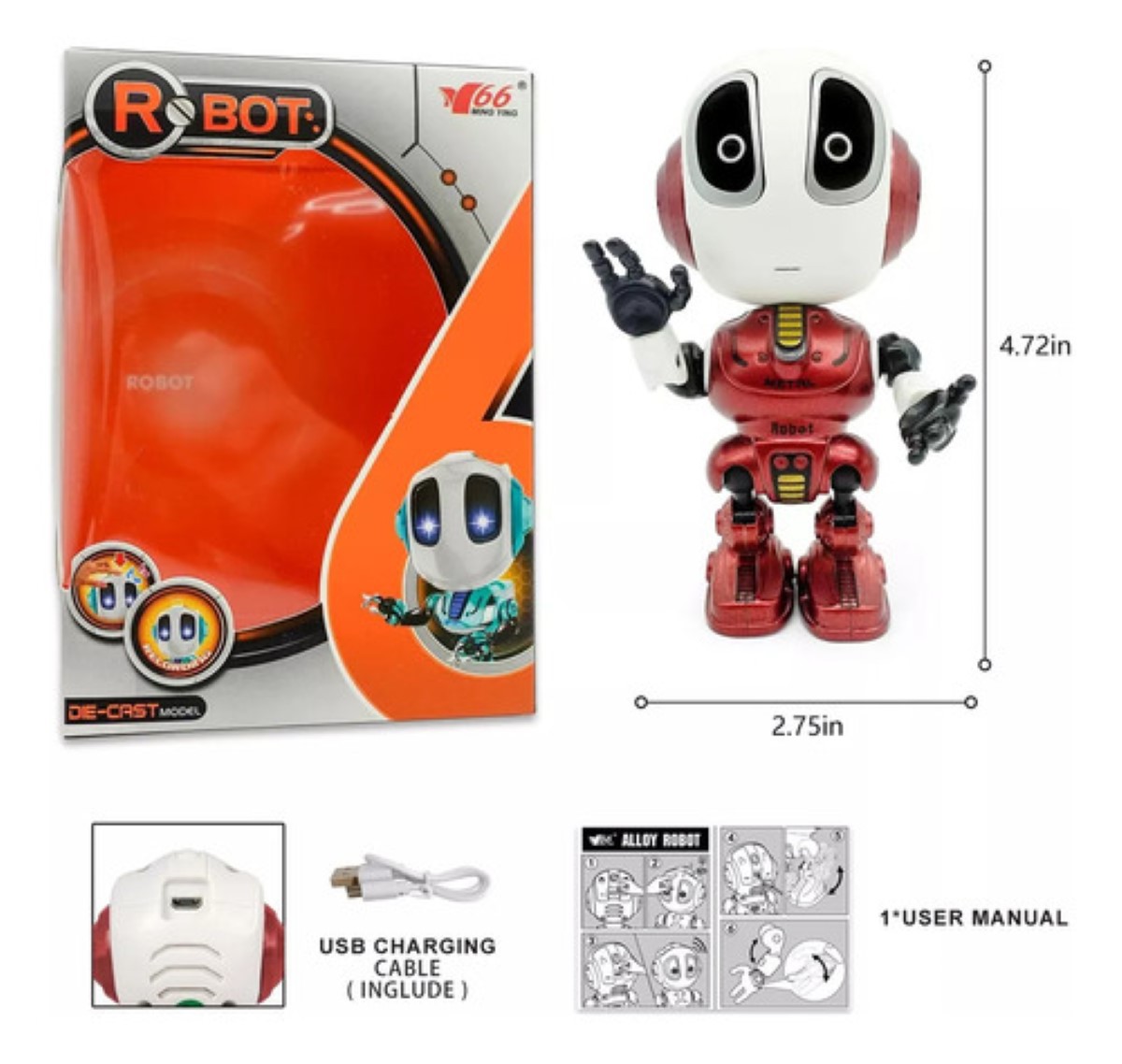 Robot De Juguete Parlante Recargable De Metal Para Ni&ntilde;os rojo blanco image number null