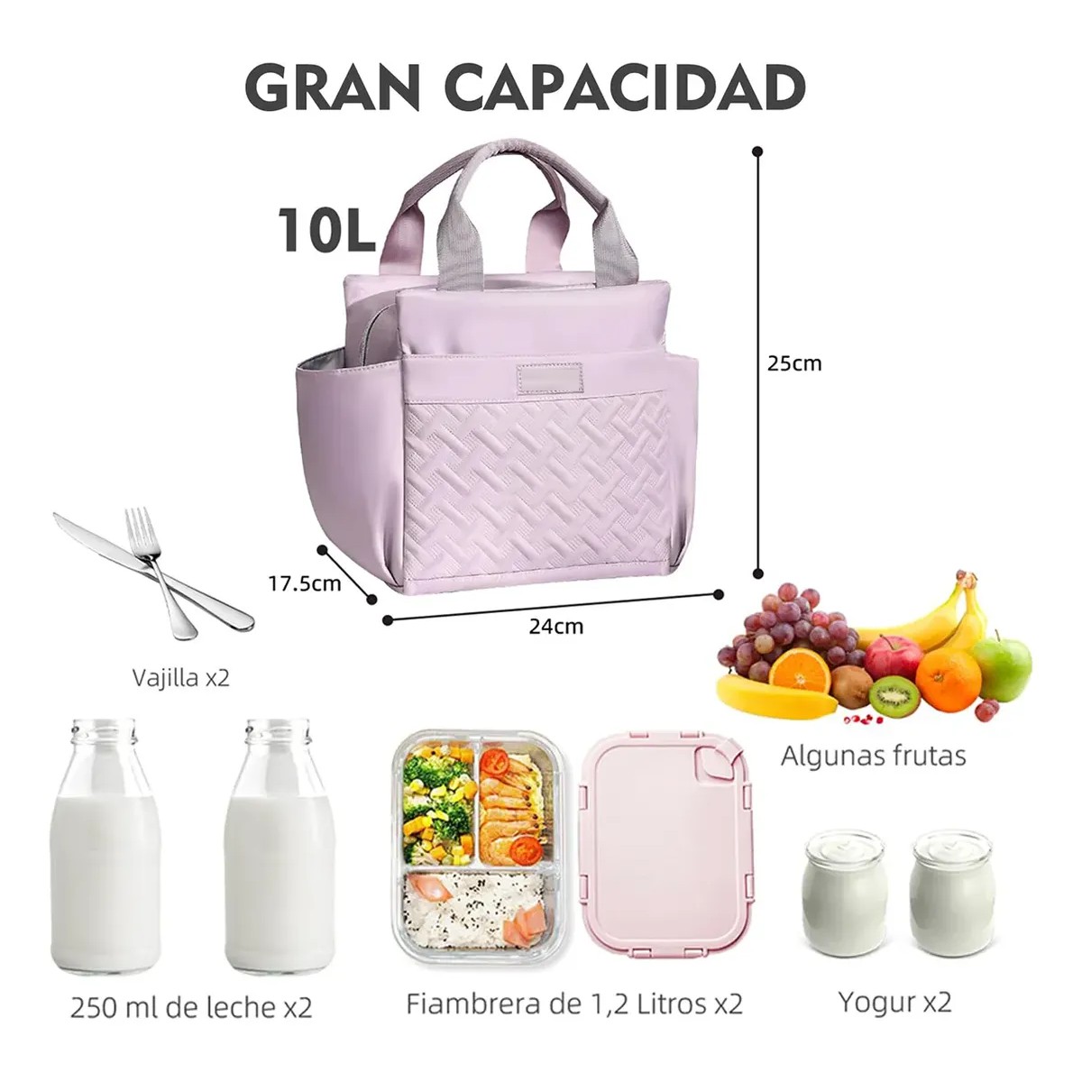 Lonchera T&eacute;rmica Bolsa Trabajo Escolares Gran Capacidad 10l Rosa image number null