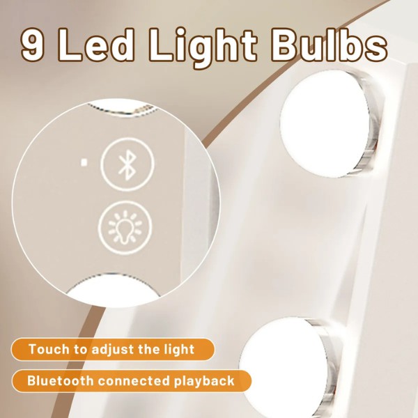 Espejo de Maquillaje Hollywood con 9 Luces LED, Bluetooth y mini Espejo Aumento 10X con Soporte para Tel&eacute;fono image number null