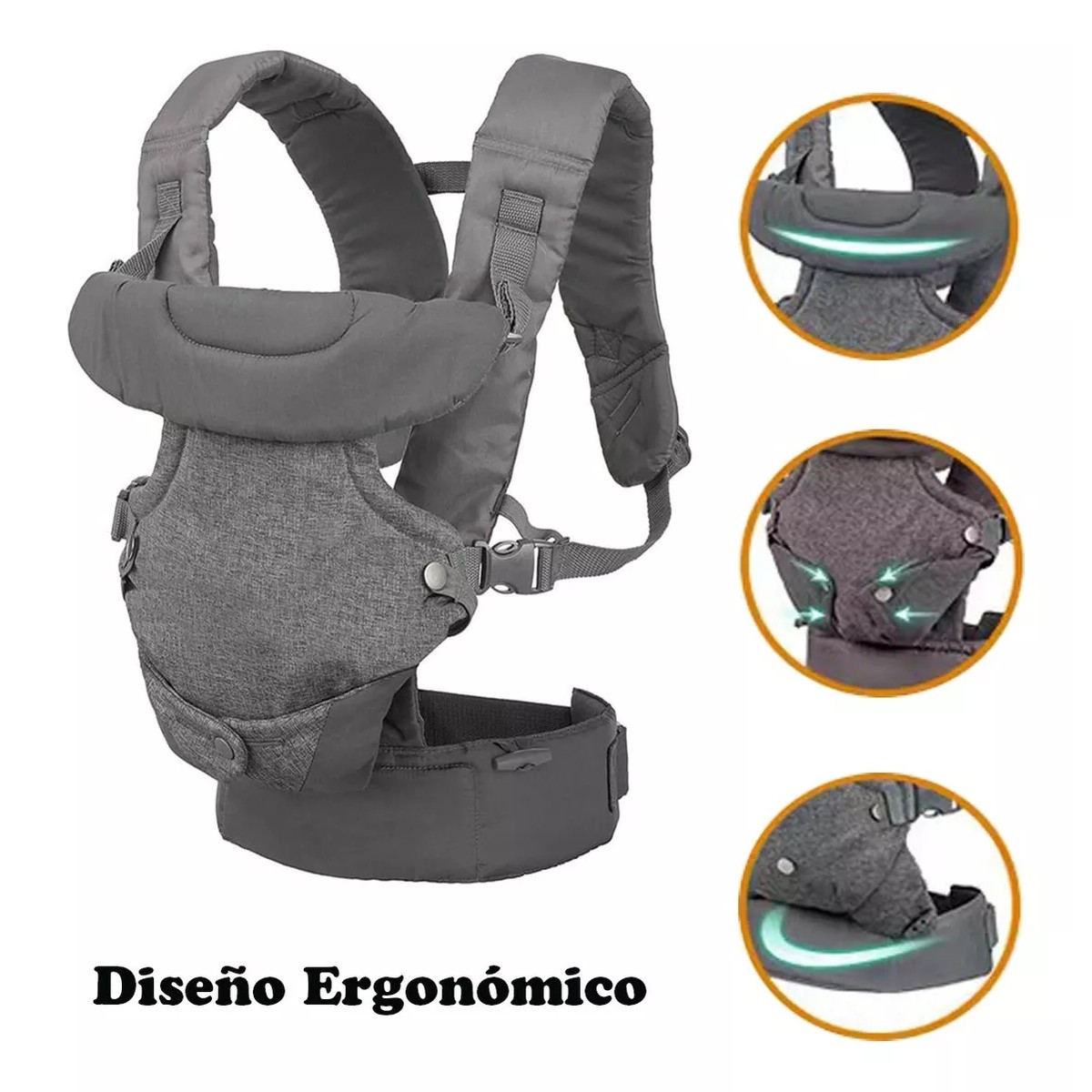 Mochila Cangurera Para Beb&eacute; Ergon&oacute;mica, 4 Formas De Porteo,Gris image number null