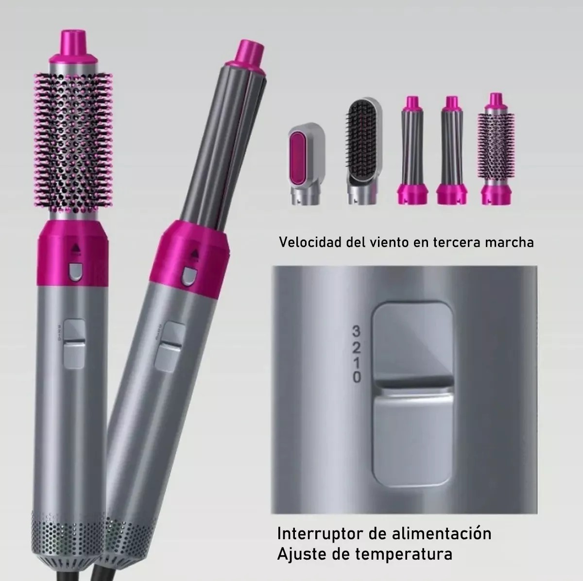 Secador De Pelo Con Peine De Aire Caliente Autom&aacute;tico 5 en 1 Gris con Rosa image number null