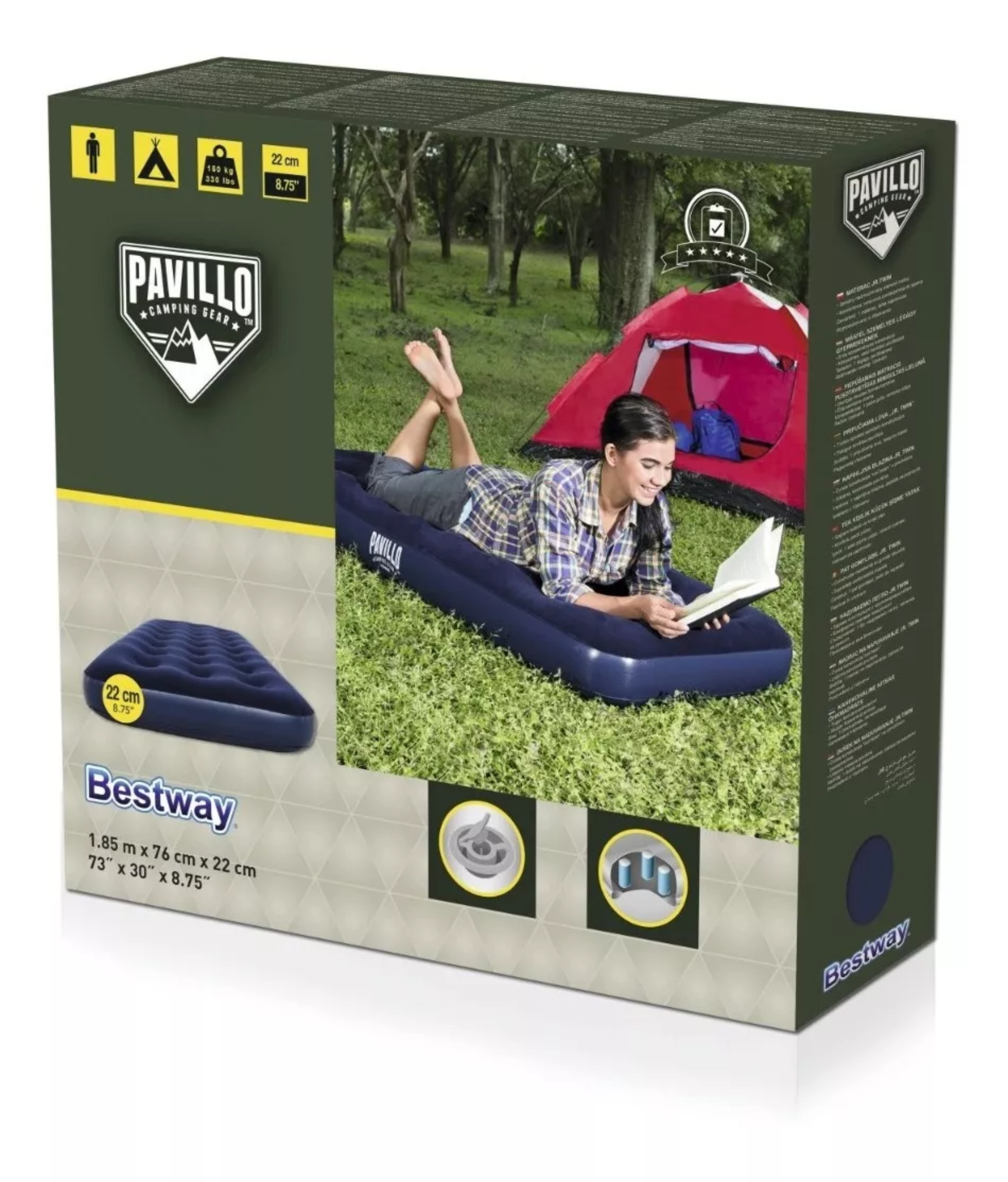 Colch&oacute;n inflable Bestway 67000 color azul hasta 150kg de 76cm x 185cm x 22cm. image number null