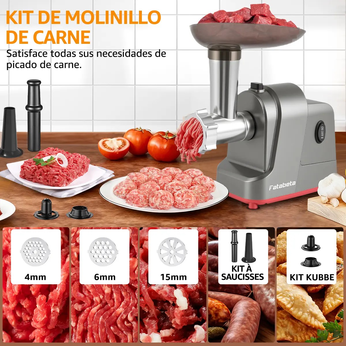 Molino de Carne El&eacute;ctrico Fatabeta de 3500W con Accesorios para Embutir y Cortar Verduras image number null
