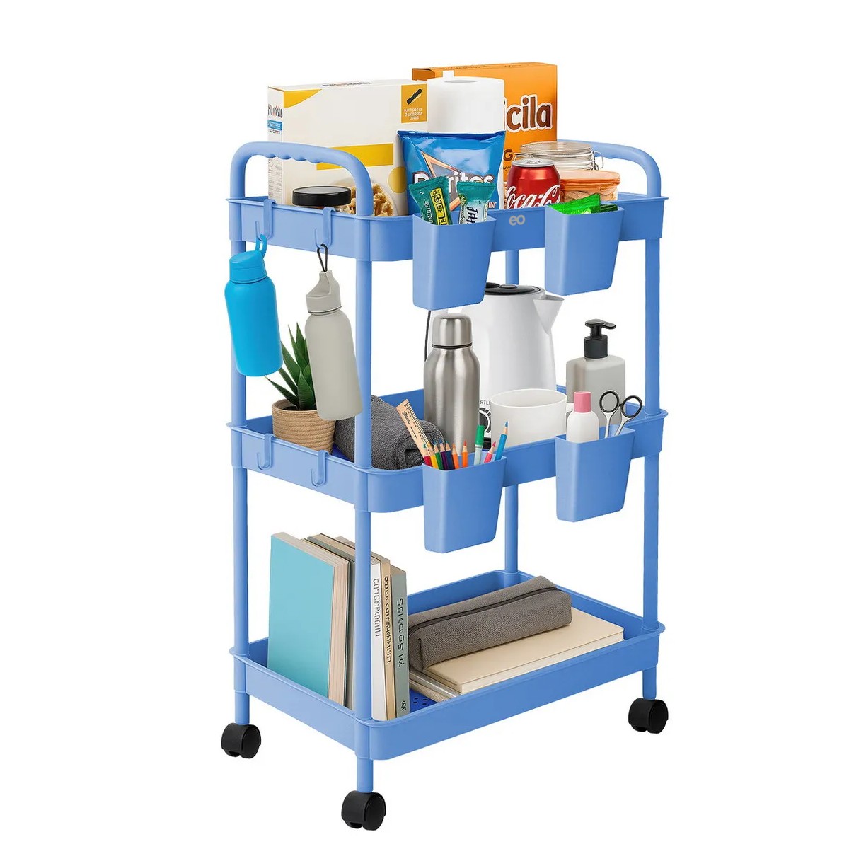Carrito Organizador Multiusos 3 Niveles 4 Cestos Y Ganchos Azul image number null