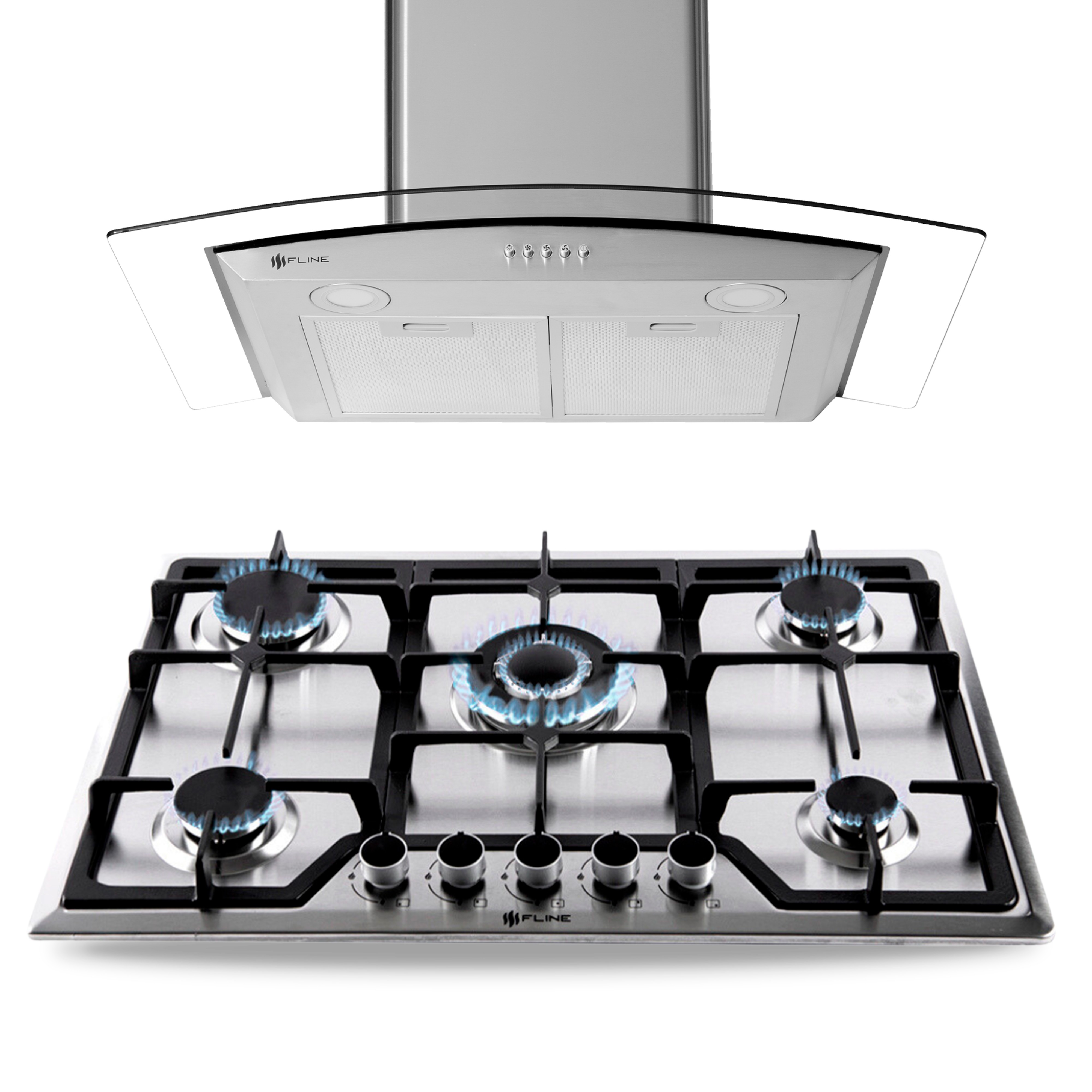 FLINE Combo parrilla de gas y campana extractora 76 cm Pared Botones gris LU5BE76 image number null