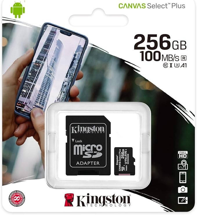 Kingston MicroSDXC Select Plus 256GB (Con Adaptador a SD) Clase 10, UHS-I, U3, V30 Lectura: 100MB/s y Escritura: 85MB/s (SDCS2/256GB). image number null