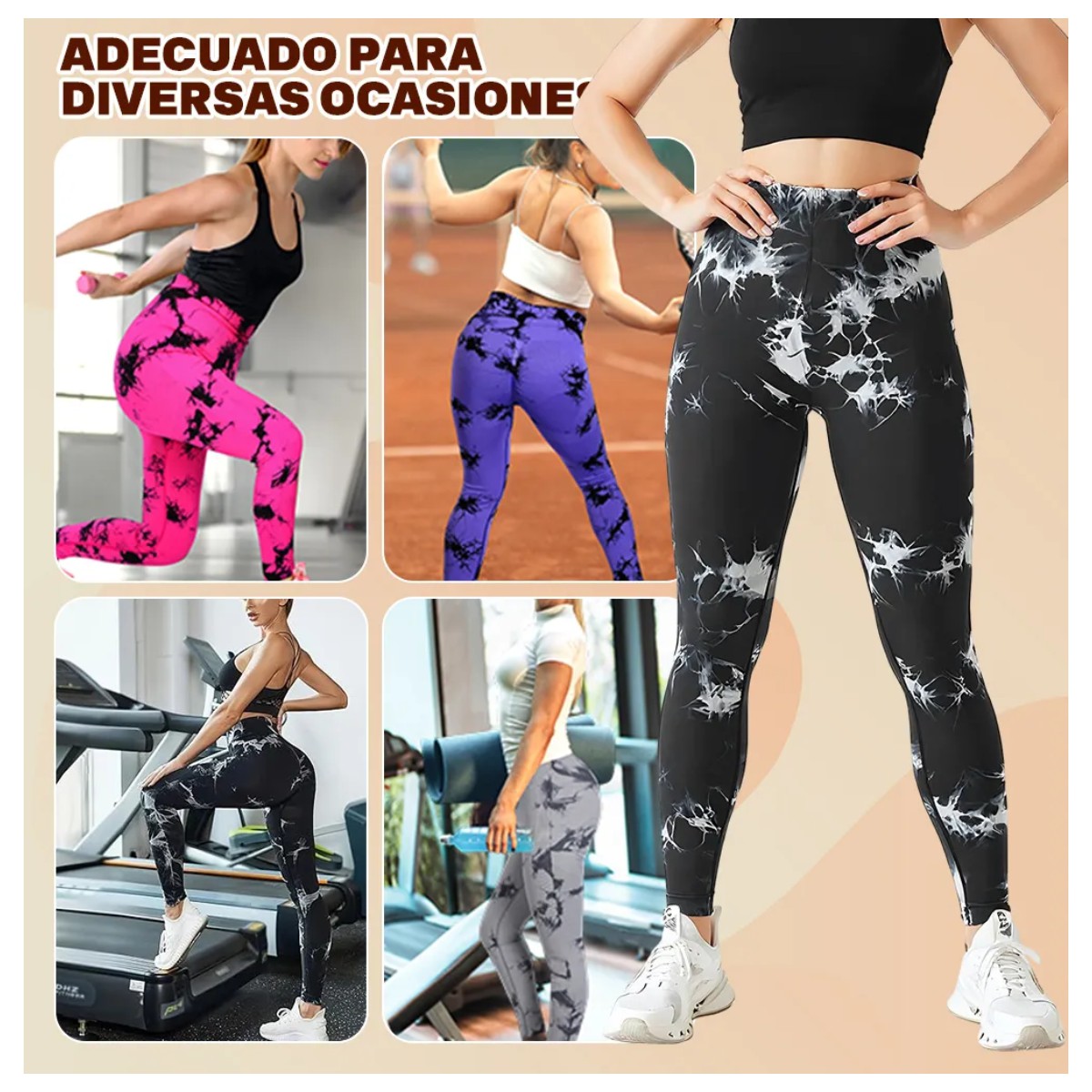 Leggins Deportivos Mujer Gym Dama Talla: M Tie-dye Negro - Tie-dye Gris - Tie-dye Ca image number null