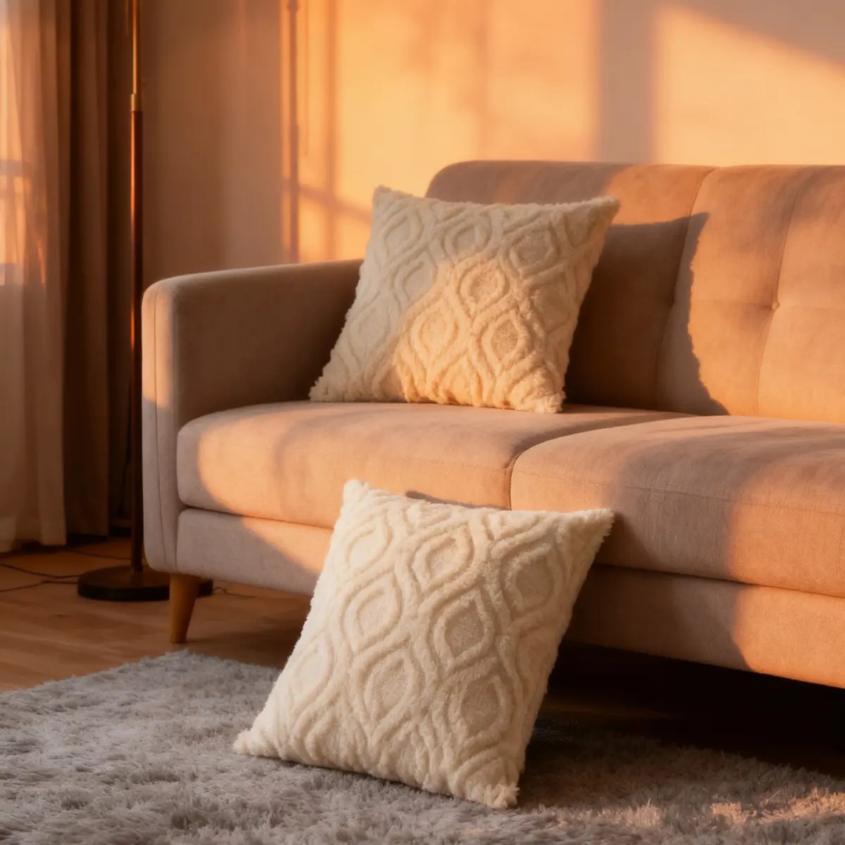 Fundas Para Cojines Decorativos 45x45cm Suave Terciopelo 2 Piezas Beige image number null