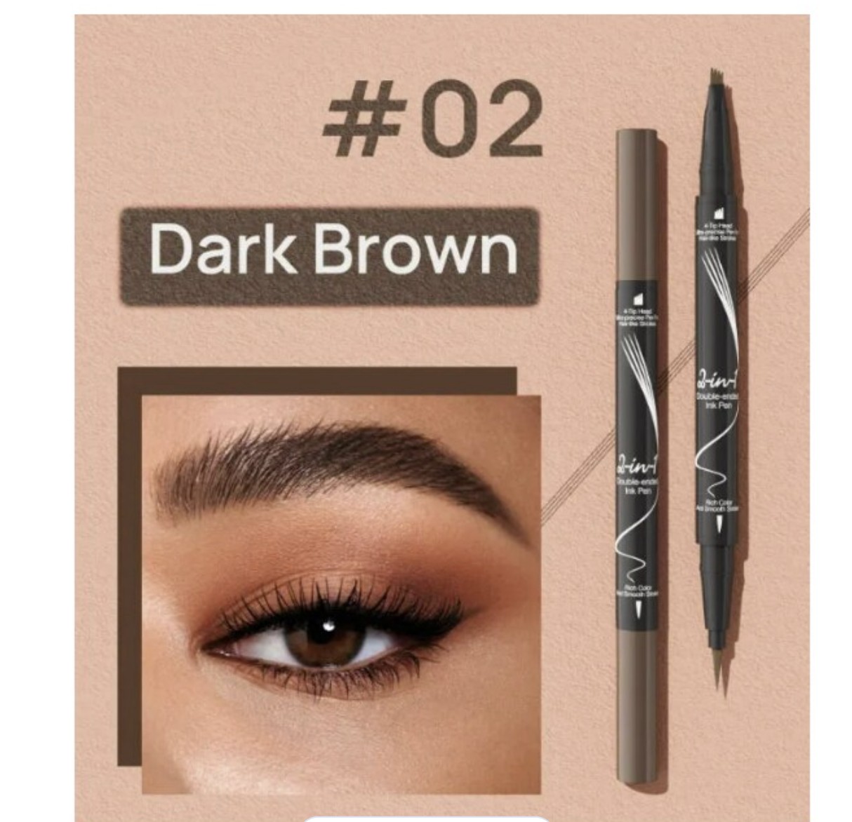 Lapiz Delineador de Cejas 3D con 2 Puntas y Pincel Modelo Marr&oacute;n Oscuro image number null