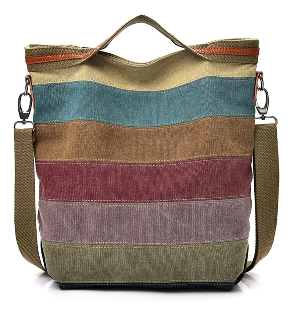 Gran Capacidad Bolso De Hombro Mujer Rainbow Canvas Marr&oacute;n image number null