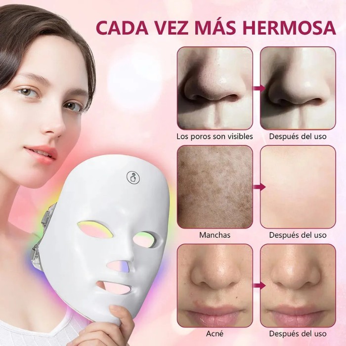 Mascarilla Facial LED de Skin Care Recargable para Cuello y Cara, M&aacute;scara de belleza de terapia de fotones LED 7 colores image number null
