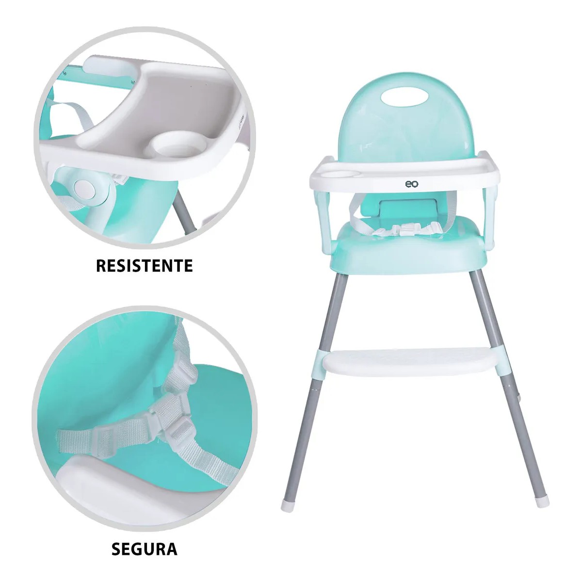 Silla Alta Periquera Plegable 3 en 1 Con Bandeja Ajustable Color Verde Claro image number null